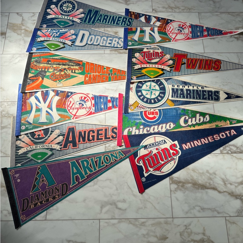 Vintage Baseball Team Pennants Collection collectible Decor